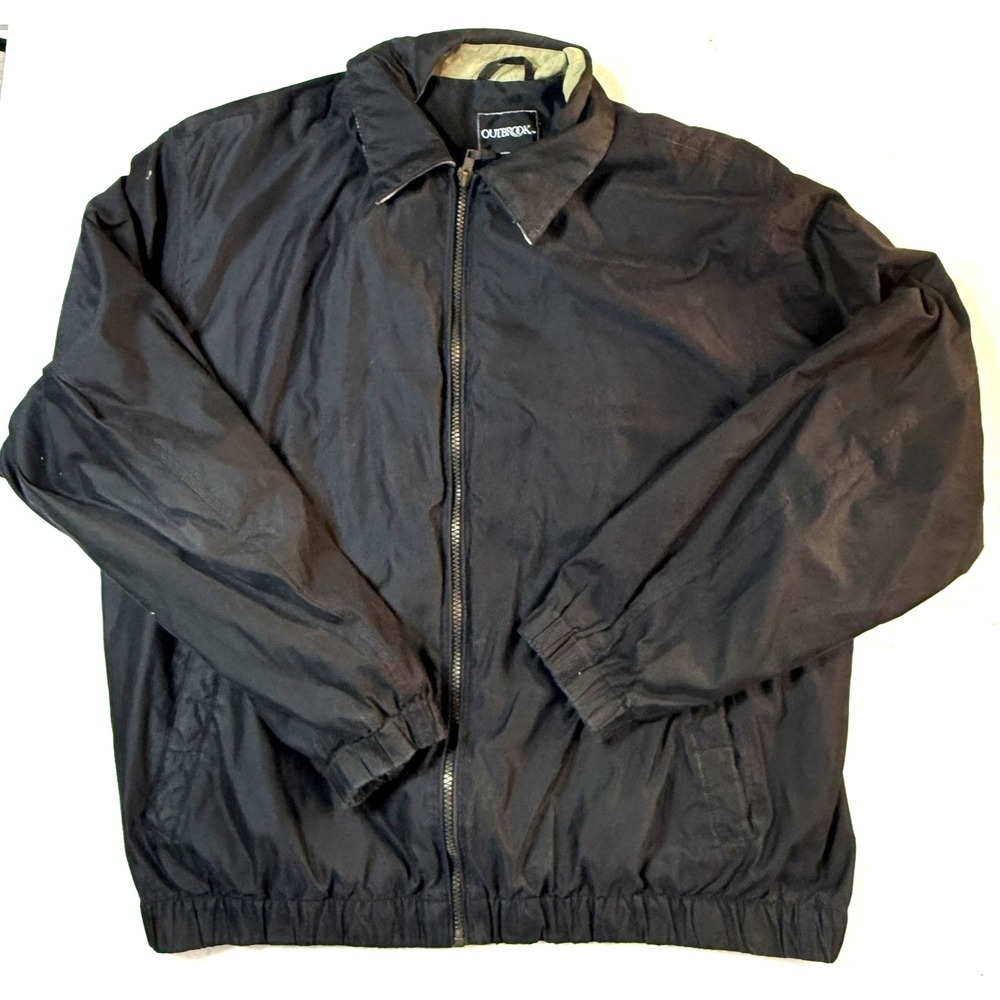 Vintage Y2K Outbrook Windbreaker Jacket Mens L Black Harrington Bomber 90s 2000s